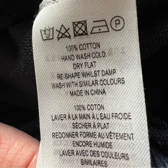 French Connection navy cotton sweater "Bonjour" graphic preppy lightweight sz S - Picture 6 of 6